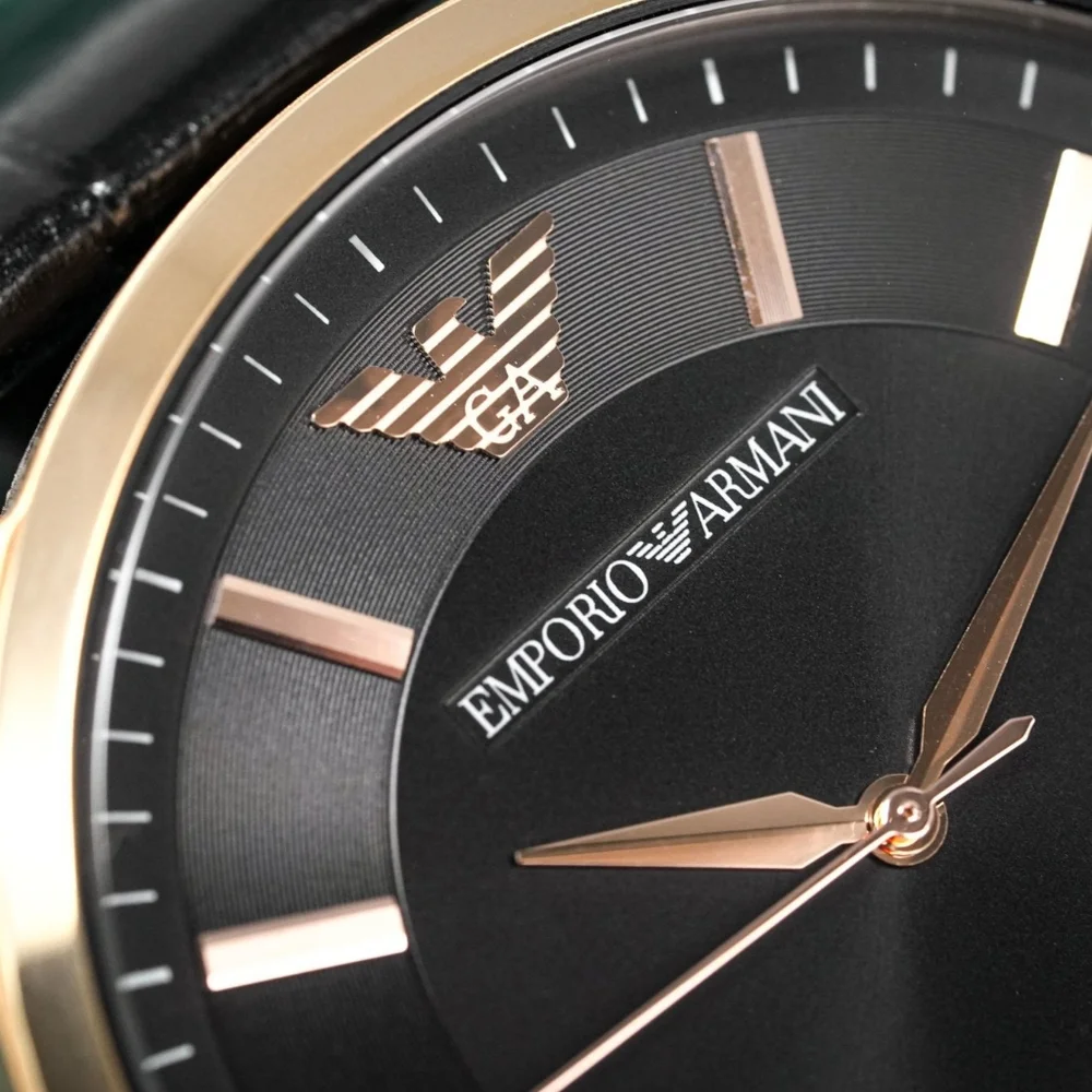 Emporio Armani Renato AR2425 43mm Large Black Dial Gold Tone Men's Watch - Picture 11 of 15